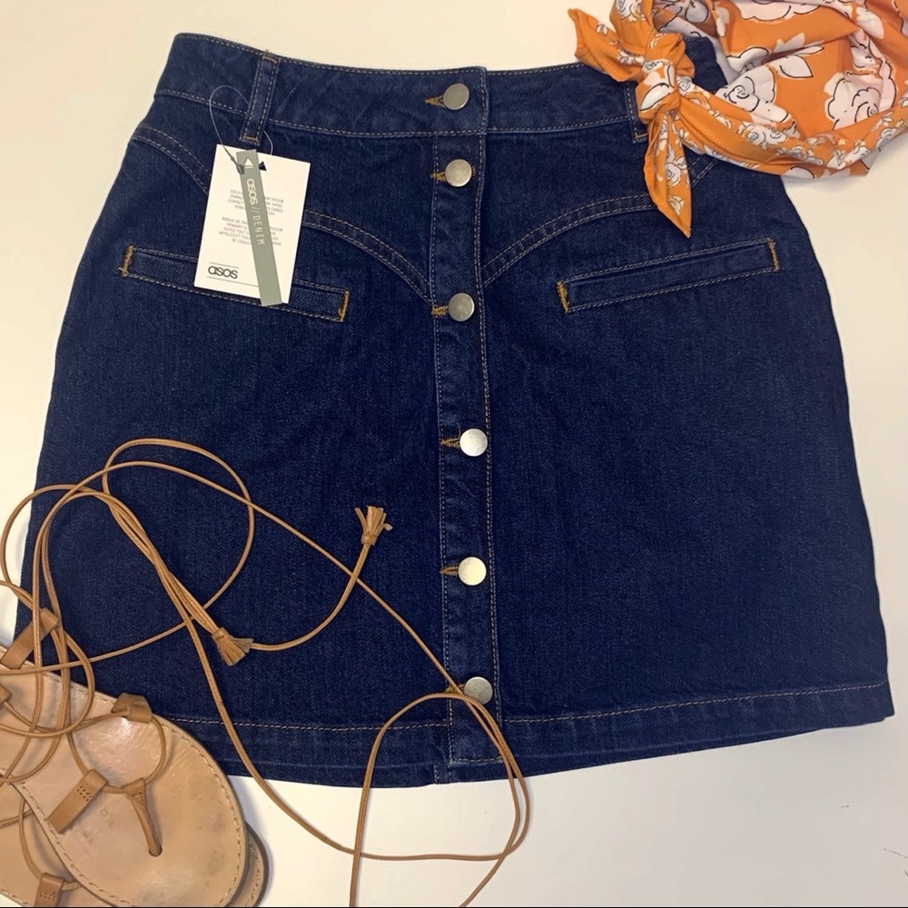 ASOS Dark Denim Western Button Front Mini Skirt